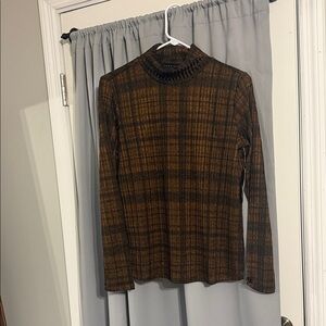 Premise Brown & Black Plaid Mock Neck Knit Top | Long Sleeve Fall Sweater